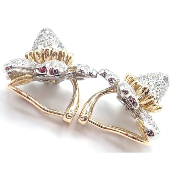 Tiffany & Co Schlumberger Cones And Petals 18k Gold Platinum Diamond Earrings - Picture 3 of 12